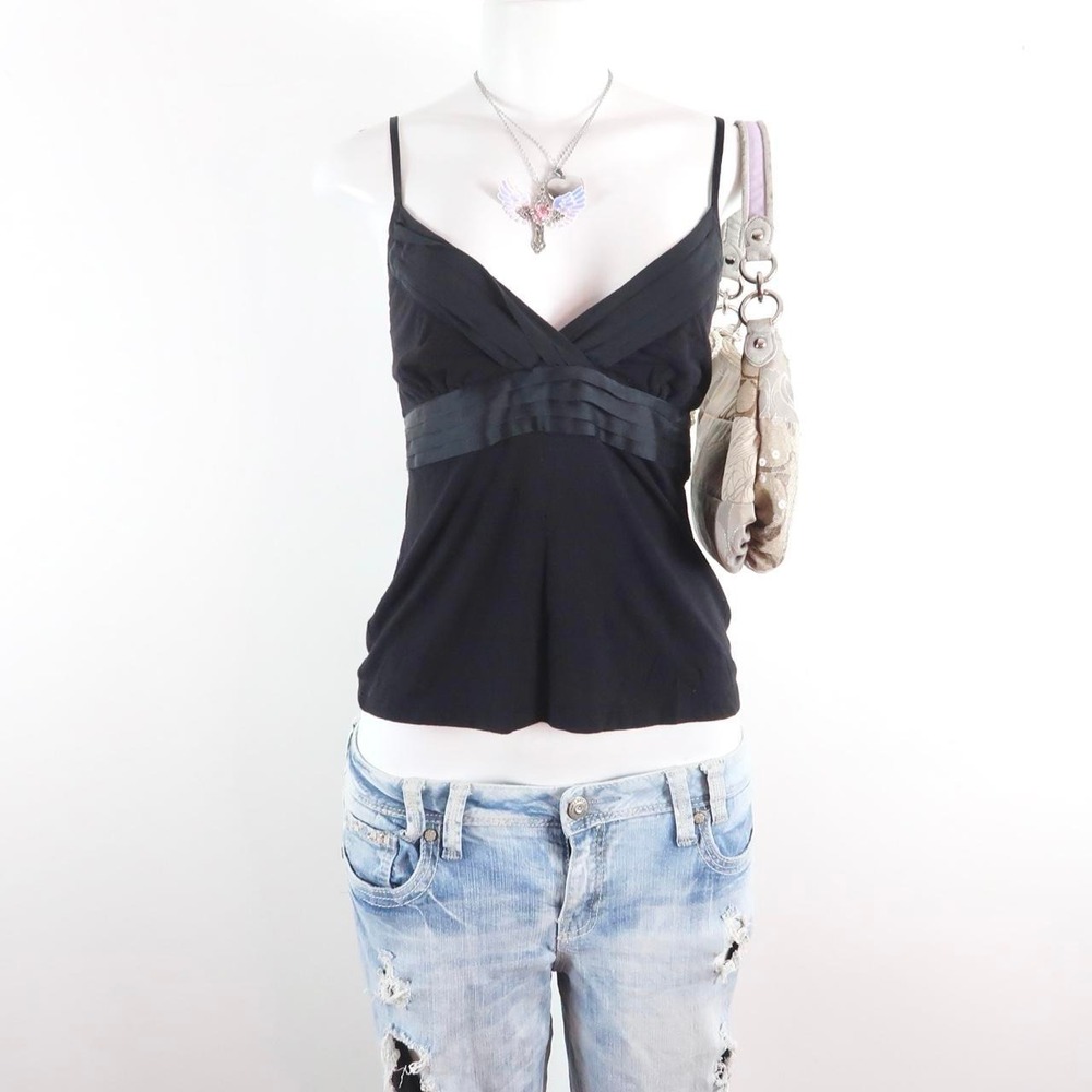 vintage y2k black cami top empire waist lace trim